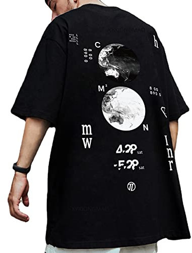 XYXIONGMAO Lässiges Sport Kurzarm T-Shirt Lose Baumwolle Japanische Streetwear Hip Hop Unisex Grafik Tees Shirts für Herren, Schwarz, XL
