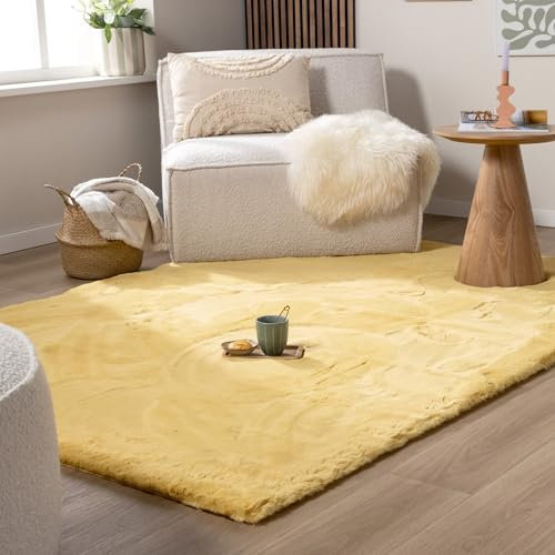 FRAAI | Home & Living Hochflor Teppich - Comfy Supreme Gelb - Shaggy, Einfarbig - Modern, Skandinavisch - Wohnzimmer, Esszimmer, Schlafzimmer - Fellteppich - Carpet