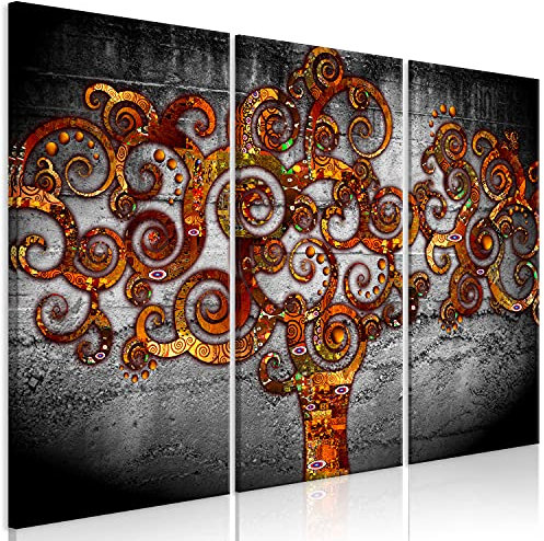 B&D XXL - Quadro Acustico Gustav Klimt Albero della vita 3 pezzi schiuma acustica Quadri Moderni Camera da Letto Matrimoniale - Stampa su Tela - Protezione dai Rumori Fonoassorbente