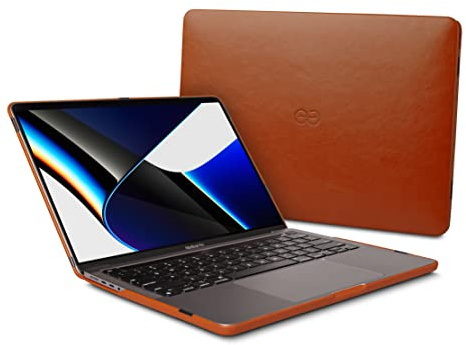 Dreem Euclid MacBook Pro Case - Housse Rigide pour Ordinateur Portable 14 Pouces MacBook Pro 2021, Cuir végétal de Luxe, Couverture supérieure et inférieure - Caramel
