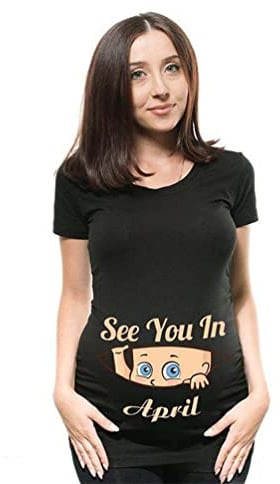 SUIUOI Damen Umstands-T-Shirt Top, lustiges Shirt Schwangerschaft Kurzarm T-Shirt Rundhals Tee niedliches Top mit Druckmuster Mama Kleidung, April Black, M