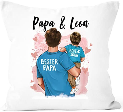SpecialMe® Kissen-Bezug Papa mit Namen Vater Sohn Tochter Kinder personalisierte Geschenke für Papa zum Vatertag Geburtstag weiß Standard
