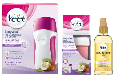 VEET - Kit Epilation - Roll-on Easy Wax - 1 Recharge 50ml - 1 Huile Hydratante Post Epilation