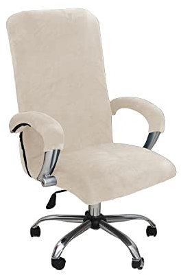 Samtplüsch Bürostuhl Bezug mit Armlehne Einfarbig,Stretch Bezug für Bürostuhl Elastische Stuhlhussen Spandex Office Computer Stuhlbezüge Abnehmbare für Stuhlhussen Bezug,Beige,XL