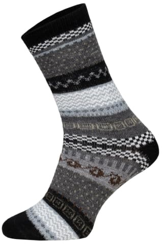 HomeOfSocks 2 Paar Warme Hygge Socken Für Herren Und Damen Aus Echter Wolle - Wollsocken Mit Fröhlich Bunten Mustern Und Druckarmer Zehennaht | Schwarz Gr. 39-42