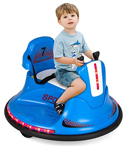 GOPLUS 6V Autoscooter für Kinder & Kleinkinder, Elektrofahrzeug mit 2,4 GHz Fernbedienung, 360 Grad Drehung, LED Lichter, 2 Fahrmodi, Autoscooter für Jungen & Mädchen, 3-6km/h (Blau)