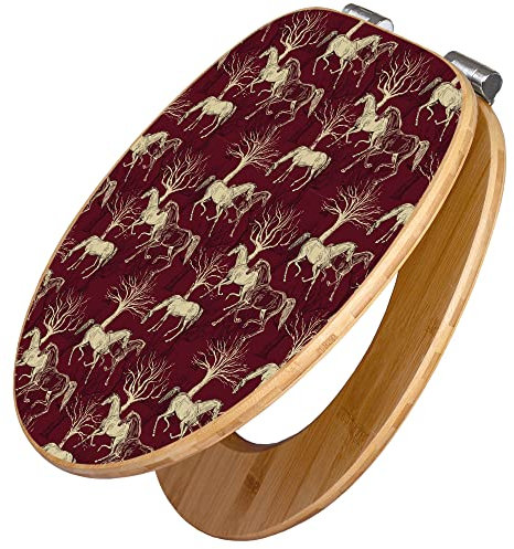 banjado® Design WC Sitz Bambus Absenkautomatik mit Motiv Pferd Variation/Toilettendeckel mit Absenkautomatik Holz/hochwertiger Bambus Klodeckel/WC-Sitz für alle gängigen Toiletten