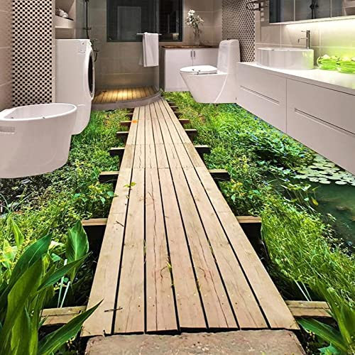 SUPPL Benutzerdefinierte Selbstklebende Boden Wandmalerei 3D Gras Teich Wasserlinse Plank Brücke Badezimmer Schlafzimmer 3D Boden Aufkleber PVC wasserdichte Tapeten