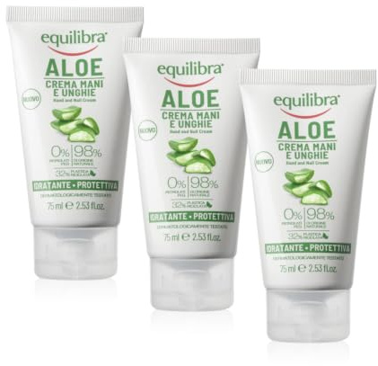 equilibra Corpo, Aloe Crema Mani e Unghie, Crema Mani a Base di Aloe Vera, Svolge un'Azione Idratante, Lenitiva, Protettiva e Riequilibrante sulla Pelle, Rapido Assorbimento, 3 Pezzi da 75 ml