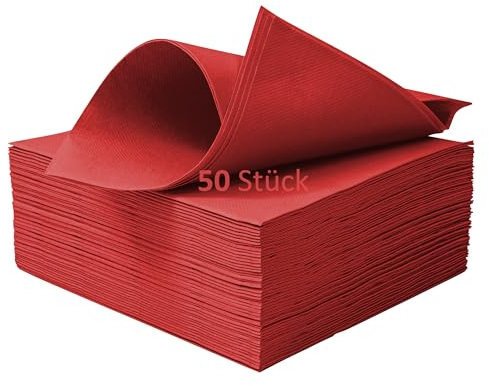 STAUBPIRAT Airlaid rote Servietten - 40 x 40 cm stoffähnlich, zur Dekoration für Event und Feier zu Weihnachten, Advent, Hochzeit, Silvester, Geburtstag, 50 Stück, rot