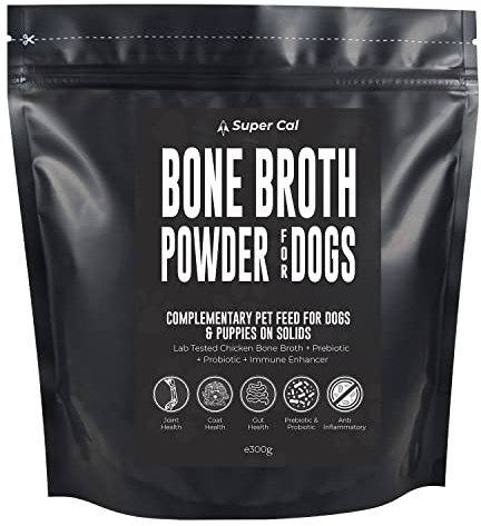 Super Cal Chicken Bone Broth for Dogs 300g 60 Serve Probiotics, Prebiotics | Bone Broth for Dogs | Dog Probiotic | Chicken Bone Broth Powder | Dog Gravy Granules Add Water | 60 Servings