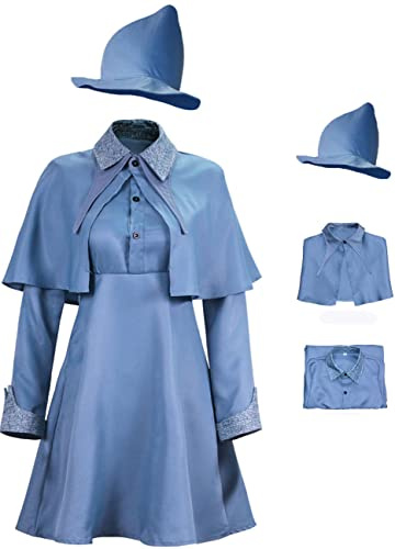 Foanja Fleur Delacour Costume Adulte Femme Cosplay École Magique Magicien Bleu Cape Robe Chapeau Complet Baguette