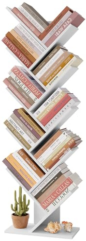 Hoctieon Bücherregal Baumform, Standregal mit 9 Ebenen, Bookshelf Bookcase Holz Eckregal Stehend für Schlafzimmer, Wohnzimmer, Heimbüro, Weiß