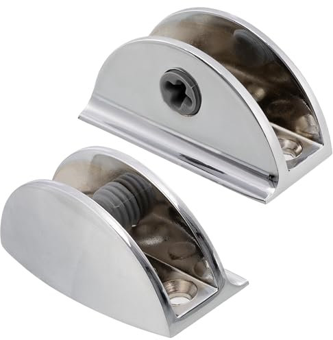 AERZETIX - C41590 - Lot de 2 pattes supports à glace pour vitre miroir 8-10 mm - pince à verre demi-lune - paroi de douche console - finition chrômée