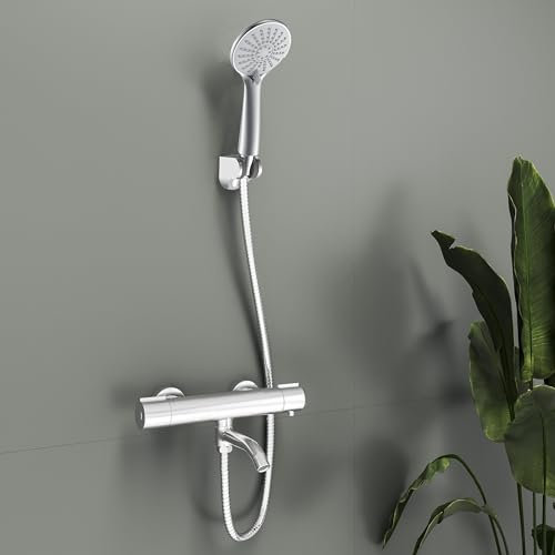 SKY BATHROOM Thermostatic Shower Mixer Valve, Wall Mounted Bath Shower Mixer Tap Valve with Temperature Control, Modern Chrome Shower Bar Mixer with Bottom G 1/2, Anti Scald