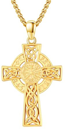 MEDWISE Keltisches Halskette 925 Sterling Silber Wikinger Kreuz GoldKette Vegvisir Kreuz Anhänger Keltisches Knoten Vergoldete Kette Amulett Schmuck für Herren Männer Jungen Damen Freundin