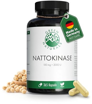 Nattokinase 20.000 FU/g - 100 mg par gélule - 1 an de stock (365 gélules) - Extrait de soja fermenté - Green Naturals®