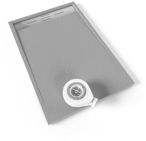 Moments of Glass Piatto doccia SMC Hiemal 120 x 80 cm, grigio RAL 7030 – antisdrucciolevole, texture lavagna, antibatterico, resistente agli agenti chimici – include valvola e griglia inox