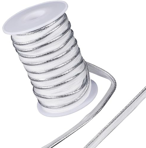 GORGECRAFT 20 Meter Silberne Paspelborte Mit Metallischer Lippe 12mm Breites Schrägband Kordel Kantenbesatz Zum Nähen von Kleidung Kissen Lampen Vorhängen Heimdekoration Polstern