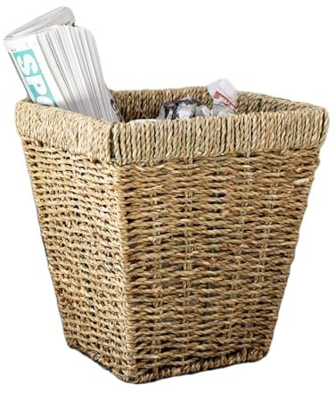 Square Seagrass Paper Bin 27cm Home Office Kitchen Waste Rubbish Lightweight Basket