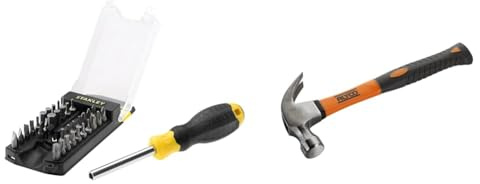 Stanley STHT0-70885 Tournevis porte-embouts - 34 embouts inclus, Jaune/Noir & Alyco - Marteau de charpentier manche fibre de verre 560 gr - 170142