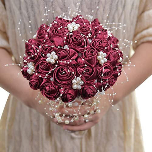 Bouquet De Roses en Satin De Perles, Bouquet De Mariée, Demoiselle d'honneur Tenant des Fleurs, Bouquet De Soie Artificielle, Tenant des Fleurs pour Prise De Vue Photo