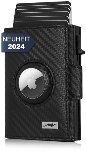 Marc Peter® Chicago Carbon Leder Push Air Slim Wallet - Airtag Geldbörse mit Münzfach - RFID Schutz kleines Mini Portmonee Leder XL MÜNZFACH