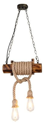 SSNCcNC Retro Industrielle Kronleuchter Seil Holz 2-Flammig Pendelleuchte Kreativ Esstisch Eisen Hängeleuchte Wohnzimmer Esszimmer Schlafzimmer L33cm*H45cm E27