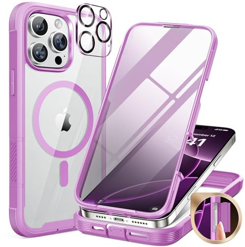 Miracase Magnetic Case for iPhone 16 Pro Max Case 6.9-Inch, Full Body Bumper Case Compatible with MagSafe and Built-in 9H Tempered Glass Screen Protector + Camera Lens Protector (Pink)