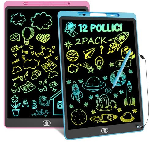 12 Pollici 2 Pacchi Tavoletta Grafica LCD Scrittura Colorato, Electight Disegno Colorato con Funzione Cancellabile e Interruttore di Blocco, Blu/Rosa
