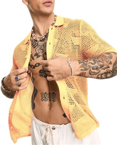 Tankshirt Herren Gestreift Lose Vintage Sommer All-Match Strickwaren Herren Ärmellos Hip Hop Trend Tops Herren Rundhals Einfarbig Aushöhlen Unterhemd Herren E-Yellow L