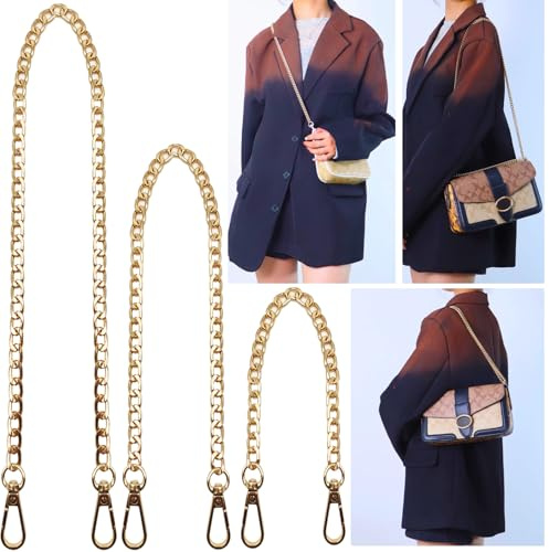 Hongbaite 3 Pack Gold (45cm+95cm+125cm) Bag Chains for Womens Handbags Wallet Purse, DIY Crossbody Bags Chain Extender Strap with Clasp Buckles