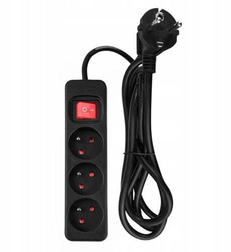 NEO TOOLS Multiprise 3 prises avec câble de 1,5 m - Noir - Multiprise (multiprise avec protection de contact accrue, interrupteur) - Multiprise murale pour bureau, cuisine