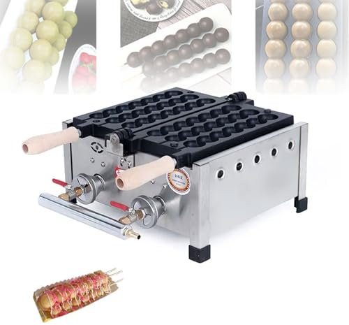 Commercial Bubble Ball Waffle Maker, 3 Sticks Stainless Steel Gas Waffle Ball Iron Machine with Non-stick Coating, Double Sided Heating, for Bakeries, Restaurants, Kiosks, Canteens