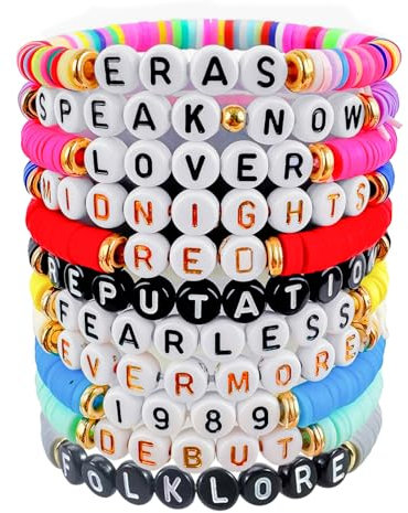 MOSTFUN 11 Stück Bohemian Friendship Bracelet, TS Album Inspiriertes Armbänder, Handgemachte Perlenarmbänder mit Buchstaben, Bunte Freundschaft Armbänder für Frauen Mädchen Musik-Fans