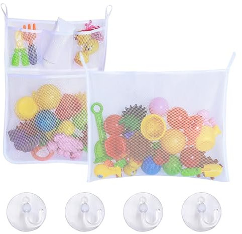 TRKETK 2 Pièces Filet de Bain pour Jouets, Organisateur de Jouets de Bain avec Ventouses pour Enfants (Blanc)