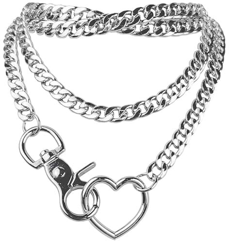ZENGSING Punk Kette Choker Herz-Ring Anhänger Halskette, Punk Goth Herz Ring Choker Vintage Taille Kette, Gothic Herz Chokers Schmuck für Männer Frauen (Silber)