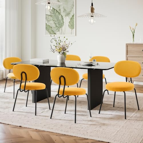 COLAMY Polsterstühle für das Esszimmer, 6er Set, Moderne Küchenstühle mit Rückenlehne, Kleine runde Metallseitenstühle mit gekrümmter Rückenlehne für Esszimmer, Küche, Restaurant, Gelb