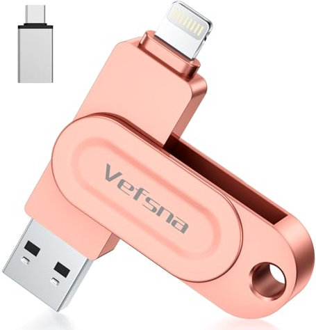 Cle USB pour iPhone, Vefsna Clé USB C 512 Go Apple Certifié Lightning Clef USB 3.0 Photo Stick Stockage Externe pour iPad Mac iOS OTG Android Mobile PC avec MFI Lightning, USB 3.0, Type C 3 in 1