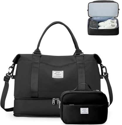 for Ryanair Airlines Underseat Cabin Bag 40x30x20 Weekend Overnight Carry on Holdall for Women Travel Duffel Sport Gym Tote Mum Hospital Bags with Wet Pocket,B01-Black
