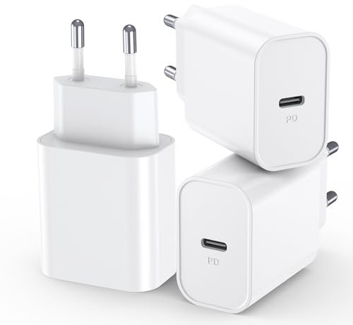 30W Cargador USB C, 3-Pack Tipo C Enchufe, PD3.0 Cargador Carga Rapida, Cabezal Adaptador Corriente Charger USB-C para i-Phone, iPad, Samsung, Fuentes de alimentación para teléfonos móviles