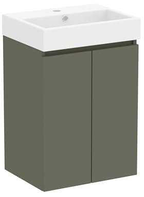 Baikal Mueble de Baño Mini. Mueble MONTADO. 2 Puertas Suspendido con Lavabo. Armario de Baño. Lavabo Ceramico. 45cm Verde Musgo.