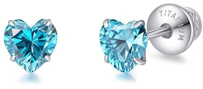 Limerencia Heart Screw Backs Earrings G23 Implant Grade Titanium Stud Earrings 20G Hypoallergenic Tragus Piercing Post for Sensitive Ears(5 mm, Aquamarine CZ)