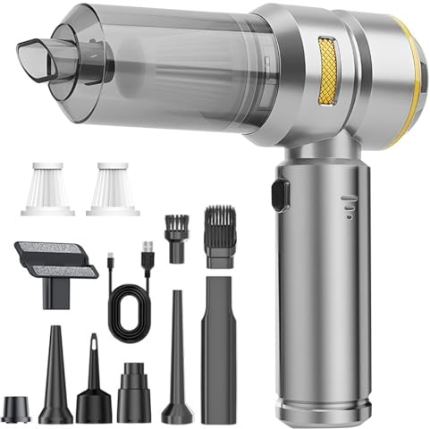 Bizcasa Aspirabriciole Senza Fili,22000Pa Aspirapolvere Auto,3 Velocità,4 in 1 Aspiratore e Soffiatore con Motore Brushless,6000mAh Spray ad aria Compressa,per Auto Casa Ufficio Peli di Domestici