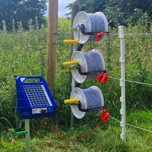 Doblit Quick Fence & Solar Energiser Kit - Electric Fence 3 Reel Fencing System - Up to 500m inc. 40x Plastic Posts