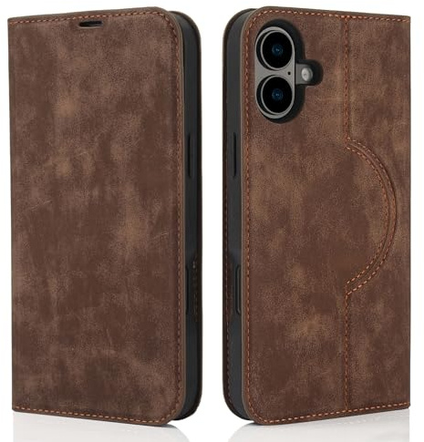 QLTYPRI Wallet Case for iPhone 17 6.3 inch Compatible with Magsafe Charger, Magnetic Flip Folio PU Leather Phone Case with RFID Blocking Card Holder Slots Kickstand Shockproof Cover-Brown