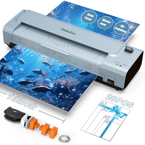 13 Zoll A3/A4 Laminiergerät mit 20 Laminierfolien, Heiß & Kalt Laminiergerät, ABS Anti-Stau, 10-in-1 Laminator mit Schneider, Trimmer & Eckenabrunder für Büro, Schule & Zuhause(Blau)