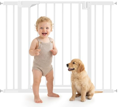 PawHut Barrière de Sécurité Bébé Enfant en Acier 76-102 cm Blanc | Barrière Escalier avec Extensions, sans Perçage, Fixation par Pression, Fermeture Auto, Ouverture d'une Main