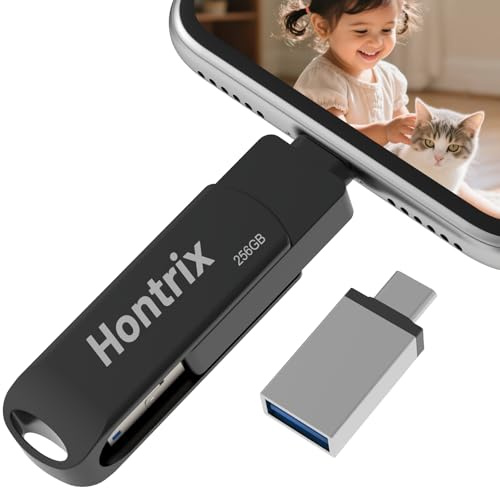 Hontrix USB Stick 256GB für Phone,4 in 1 Speicherstick,Photostick,High-Speed Flash Laufwerk,Phone Externer Speichererweiterung Fotostick,Flash Drive für Handy/iOS/Android/Pad/Laptop/PC,Schwarz