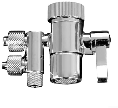 Brass Two-Way Filter Diverter Valve for Water Purifiers, 3/8 & 5/16 Outlets, Compatible with Countertop RO/DI Systems and Standard Kitchen Faucets